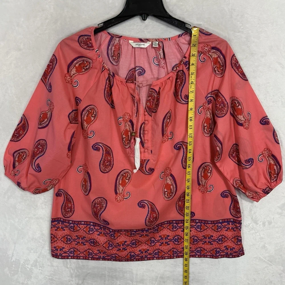 Liz Claiborne Coral Paisley Boho Blouse Top 1X Colorful‎ Resort Summer Shirt